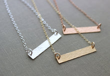 Load image into Gallery viewer, Hammered bar necklace - 14k gold filled, sterling silver or Rose gold filled - minimalist necklace gift for friend
