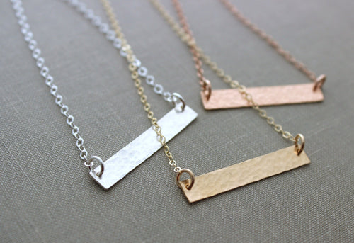 Hammered bar necklace - 14k gold filled, sterling silver or Rose gold filled - minimalist necklace gift for friend