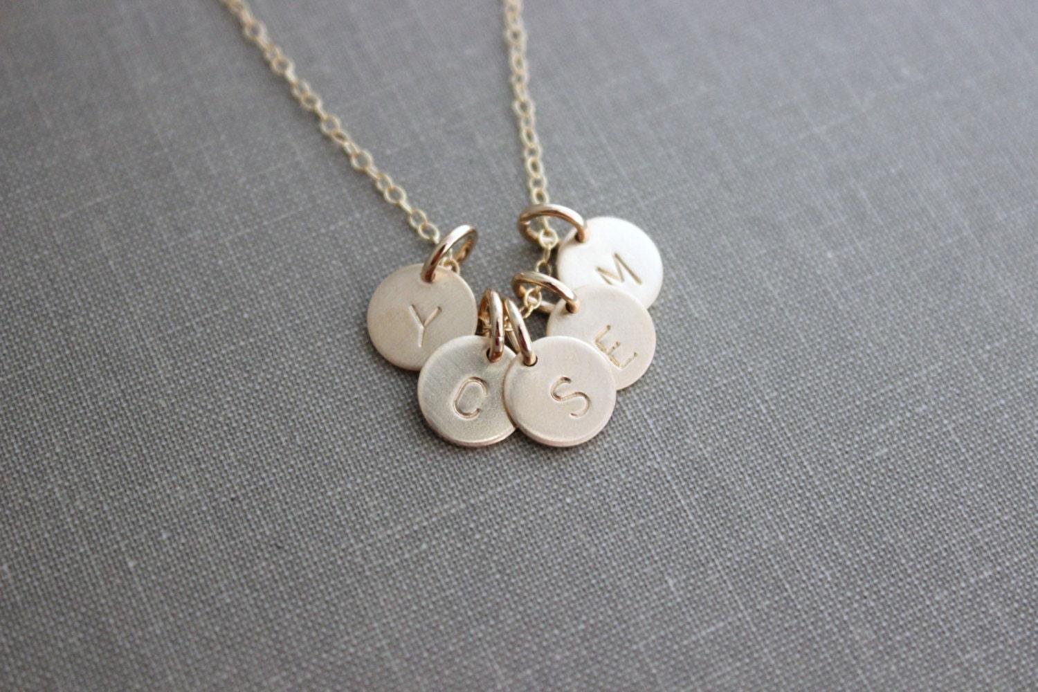 14k gold filled Initial Jewelry, personalized Initial Necklace Simple Monogram - Initial Charms Rustic, Multiple Charms