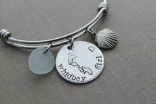 Load image into Gallery viewer, Whidbey Island Girl Bracelet - stainless steel adjustable beach bangle bracelet - silver pewter shell charm, genuine sea glass beach jewelry
