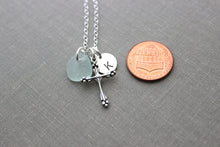 Load image into Gallery viewer, Sterling Silver Fancy Cross Charm Necklace with Genuine Sea Glass - Personalized Initial Charm - Confirmation Gift Idea - Faith - Hope
