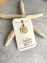 Load image into Gallery viewer, Compass necklace - Gold filled cable chain with bronze compass charm - adventure is out there - graduation gift for her
