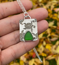 Load image into Gallery viewer, sea turtle sea glass necklace - Kelly green genuine sea glass - sterling silver
