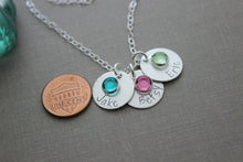 Load image into Gallery viewer, personalized name necklace Sterling silver - Swarovski Crystal Birthstones - round circle disc personalized, Mommy Jewelry - Mother&#39;s Day Gift for her
