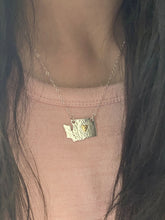 Load image into Gallery viewer, Sterling silver Washington State pendant with bronze heart - mixed metal textured necklace
