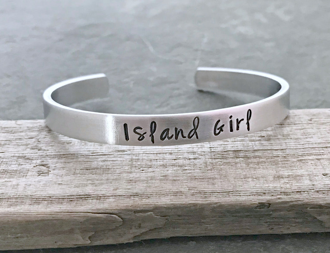 Island Girl bracelet - 1/4 inch silver aluminum adjustable cuff bracelet